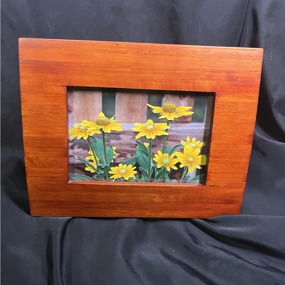 Y2K Era Burnes Of Boston Stained Hardwood Photo Picture Frame w Sunflower Art pi